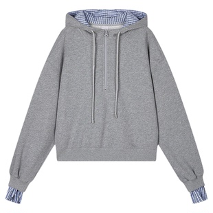 MOUSSY 秋季新品慵懒休闲风拼接连帽套头卫衣 028IAA80-1013