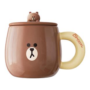 LINE FRIENDS马克杯带盖陶瓷家用喝水办公室智能热牛奶咖啡杯子