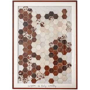 “祝你富有”铜钱真奶牛皮装裱立体工艺装饰画客厅沙发玄关装饰画