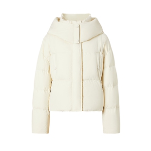 MOISSAC摩萨克冬款米白色纽扣装饰立领连帽短款羽绒服女
