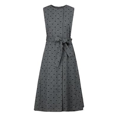 sdeer圣迪奥女装圆领收腰波点毛呢无袖连衣裙S244Z1288