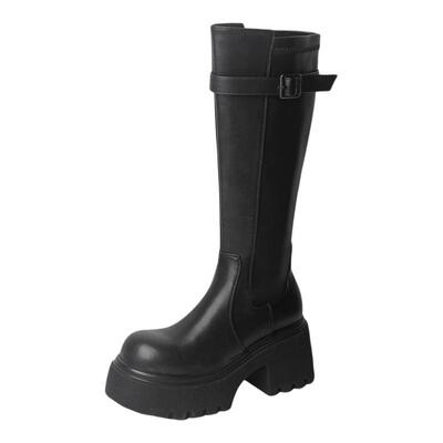 小个过膝长筒靴加宽大筒围高跟靴