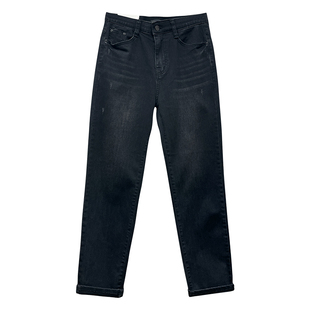 韩国howluk高腰直筒牛仔裤女秋季新款宽松百搭BF翻边微垮长裤