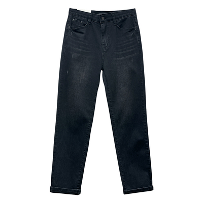 高腰直筒牛仔裤翻边微垮长裤