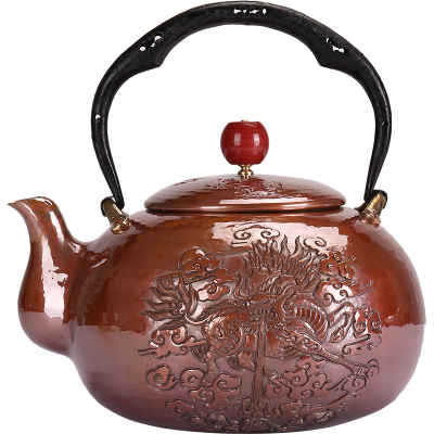 御音茶坊复古纯铜雕花烧水壶