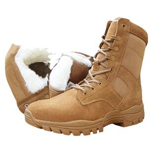 新款棕色冬季作战靴加绒羊绒款轻便耐磨防寒靴防水牛皮新式作训鞋