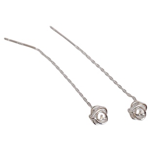 S999足银镂空玫瑰花流苏耳线女纯银轻奢耳环花朵高级感养耳洞新款