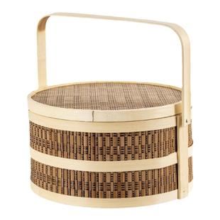 双层圆形2025年中秋新款子竹空礼盒竹编织包装竹篮大闸蟹竹筐砧板