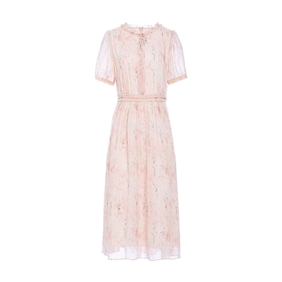 JESSIE优雅印花短袖收腰连衣裙女