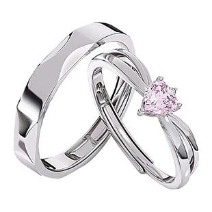 钟久久情侣对戒守护之心纯银粉钻戒指情人节新年礼物定制钟爱协议