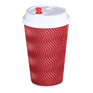 一次性加厚咖啡杯10/12盎司340m/500m双层瓦楞纸杯奶茶杯50套带盖