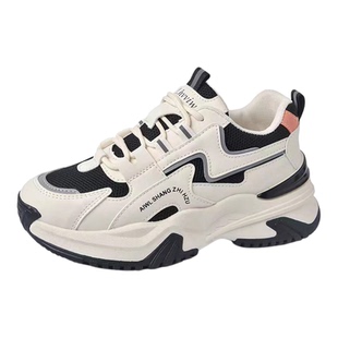 SHOEBOX/鞋柜轻便真皮老爹鞋女春秋新款跑步鞋增高透气网面运动鞋