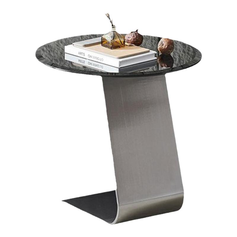 意式轻奢不锈钢边几沙发客厅玻璃角几现代高级艺术感角几小圆茶几