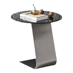 意式轻奢不锈钢边几沙发客厅玻璃角几现代高级艺术感角几小圆茶几