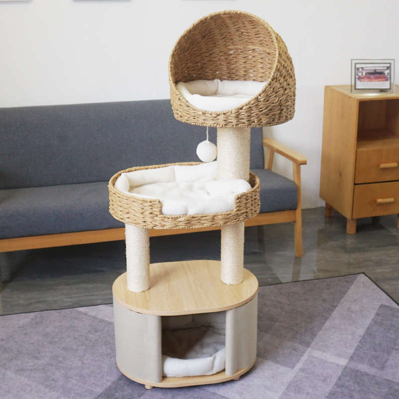 绿尚实木柱子藤编猫爬架猫树猫窝包邮猫抓板猫跳台剑麻猫别墅