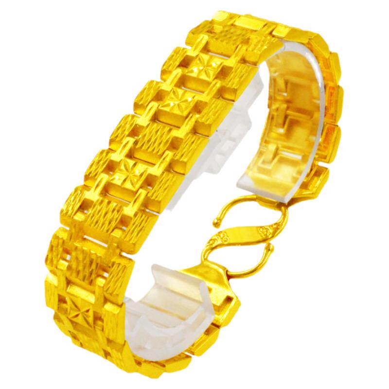 创缘镀沙金男士手链粗宽面镀黄金坦克链大号可加长老公霸气手表链