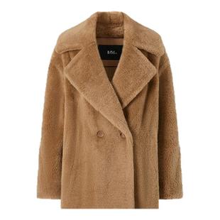 IMM尹默冬气质大翻领驼色短款绵羊毛绒毛泰迪短大衣外套女