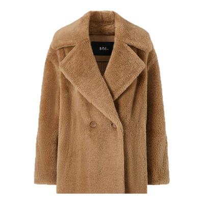 IMM尹默冬气质大翻领驼色短款绵羊毛绒毛泰迪短大衣外套女