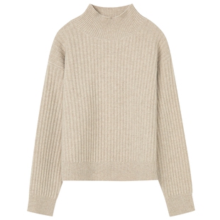 【纯羊毛】LANCY/朗姿2025冬新款简约高领针织衫百搭柳条纹毛衣女