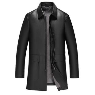 雪豹真皮皮衣男头层绵羊皮商务时尚体制内中长款翻领行政外套壹