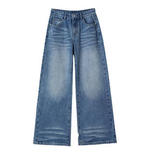 阔腿牛仔裤女2026新款春季宽松高腰复古美式显瘦直筒梨形报恩裤子