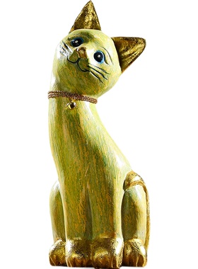 异丽泰国实木猫咪电视柜桌面摆件