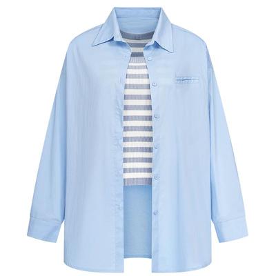 EF夏日多巴胺衬衫条纹背心两件套夏秋季时尚休闲衬衣套装