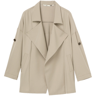 布景外套女春季新品简约通勤西装领卡其色宽松开衫上衣2217