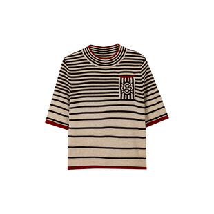 一城画一新款休闲修身短款套头毛衫五分袖内搭基础毛织衫