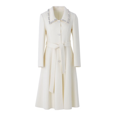 安乃安韩系翻领钉珠系带羊绒大衣