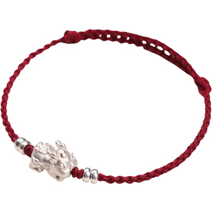 999纯银宝宝貔貅手链聚招财足银编织红绳女款首饰品黑绳情侣礼物