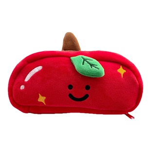 大容量双面刺绣笑脸红苹果笔袋化妆袋治愈少女心高颜值ins风