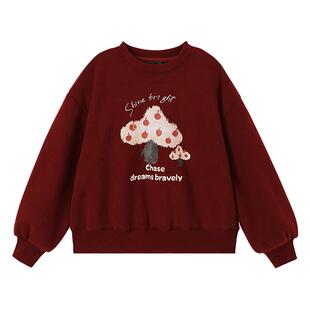 布丁哈鲁春装童装女童洋气上衣2026春秋新款儿童加绒卡通印花卫衣