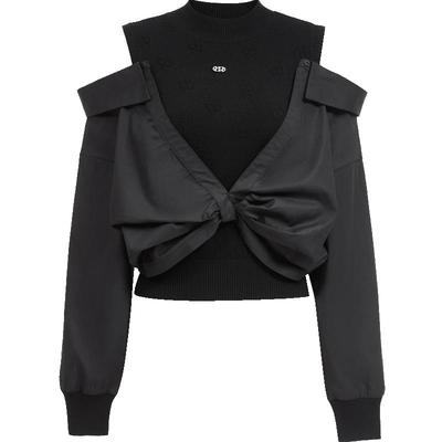 ONLY拼接露肩假两件针织衫