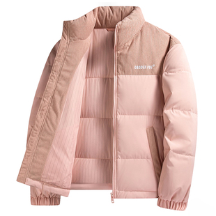 鸭鸭冬季羽绒服男款休闲立领情侣款面包服撞色拼接男女同款羽绒服