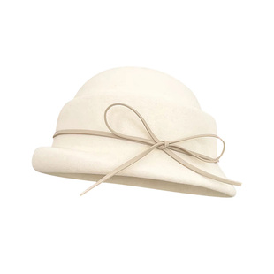 小头围帽子女法式复古羊毛渔夫帽小码蝴蝶结留洋千金白色礼帽小号