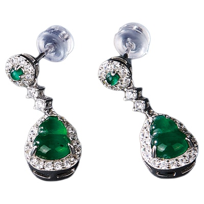 七彩云南天然翡翠耳环玉石耳钉