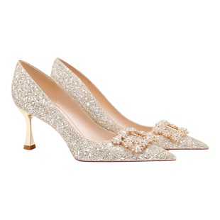 爱丽拉法式香槟色婚鞋女款2025新款禾秀婚纱两穿新娘高跟鞋不累脚