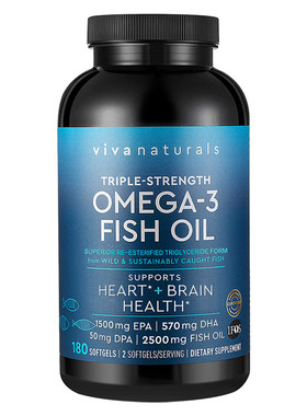 Viva深海鱼油软胶囊180粒DPA美国进口Viva Naturals高浓度omega3