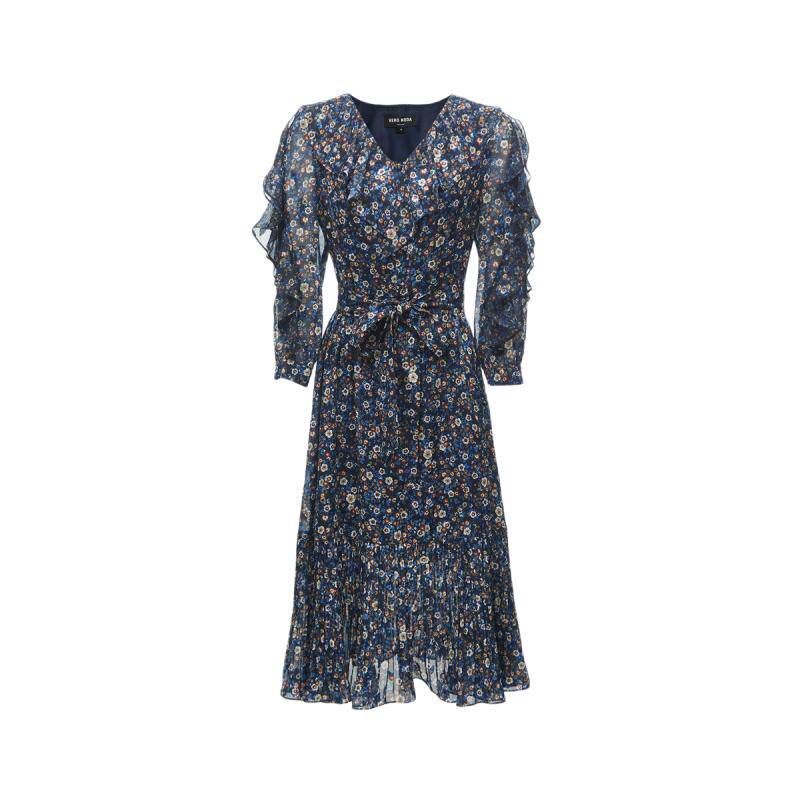 tq区绫致Vero Moda连衣裙秋冬唯美甜美花边七分袖碎花裙