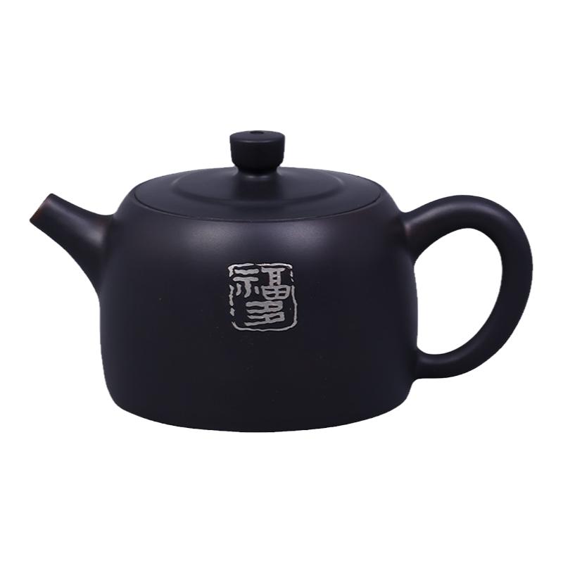 建水紫陶泡茶壶嵌锡壶王家明书法