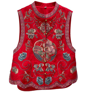 新中式重工刺绣马甲女红色立领开襟坎肩国风传统服饰气质复古马夹