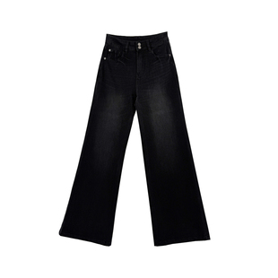 自留很难不爱~烟灰加绒微喇牛仔裤女秋冬新款直筒显瘦马蹄阔腿裤