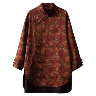 丝艺100%桑蚕丝重缎40姆米虎镇五毒香云纱真丝立领衬衫宽松上衣女