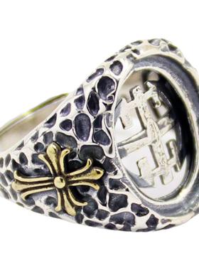 s925纯银戒指空托复古diy玉石