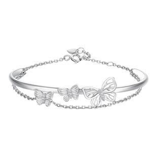 周大生蝴蝶纯银手镯轻奢小众设计S925银饰手链镯子生日礼物送女友