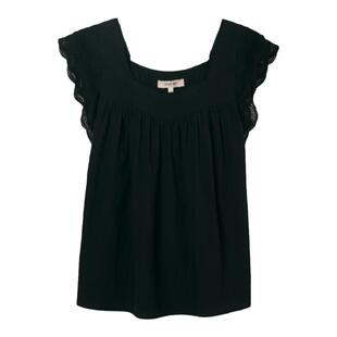 simpleretro方领上衣女夏季法式小飞袖衬衫镂空花边宽松百搭小衫