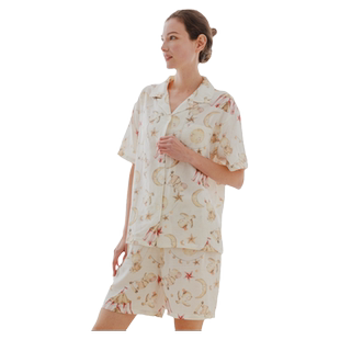 MAMILINE竹棉双层纱布产后睡衣女孕妇睡衣印花家居服四季款