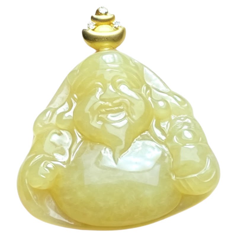 翠贵人18K冰糯种黄财神如意吊坠