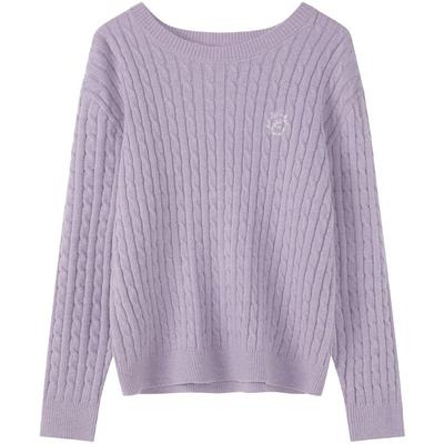 LAGOGO纯色绞花刺绣圆领针织衫